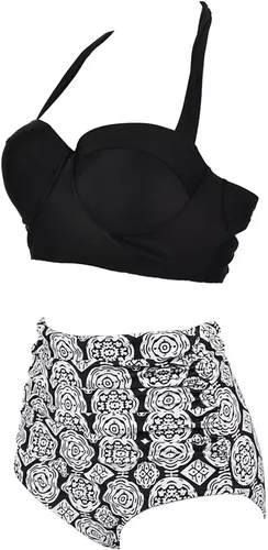 Vista 2 de Traje de baño vintage con aros y cintura alta para mujer, bikini
