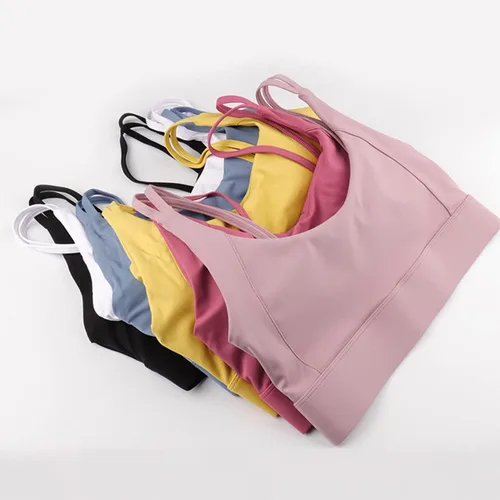 Vista 6 de Sujetador deportivo para correr, sin costuras, acolchado, con tirantes, para mujer, brasier de yoga, entrenamiento, copas extraíbles
