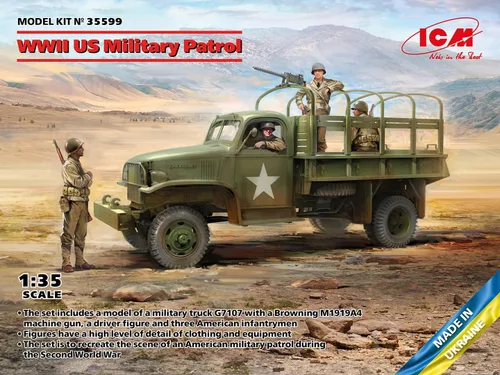 Vista 2 de ICM 35599 - Patrulla Militar de los Estados Unidos de la Segunda Guerra Mundial (G7107 con MG M1919A4) - Escala 1:35