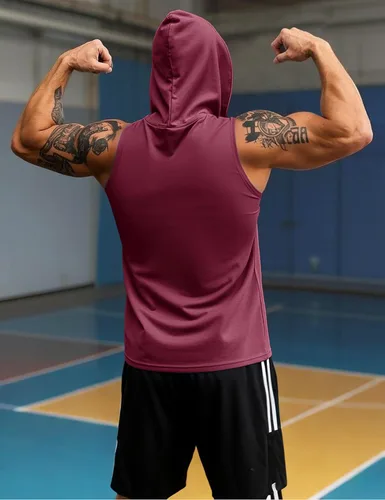 Vista 3 de MAGCOMSEN Camiseta sin mangas con capucha de algodón para hombre, camiseta casual de verano