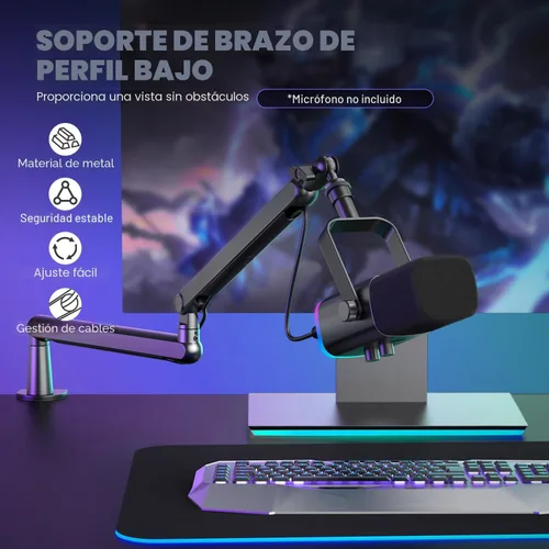 Vista 2 de FIFINE Brazo de brazo de micrófono, soporte de brazo de micrófono ajustable de perfil bajo con abrazadera de montaje de escritorio, adaptador