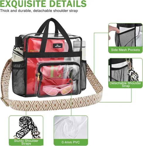 Vista 35 de MAY TREE Bolsa transparente para eventos en estadios de 12 x 6 x 12 pulgadas, bolsa de almuerzo transparente con correas reforzadas para trabajo