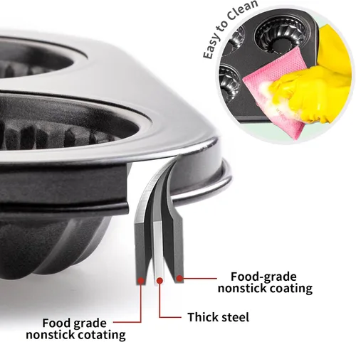 Vista 3 de Yomvzake Mini molde para tartas, 6 cavidades de tubo acanalado para tartas, molde para brownie, molde redondo pequeño para tartas para tartas
