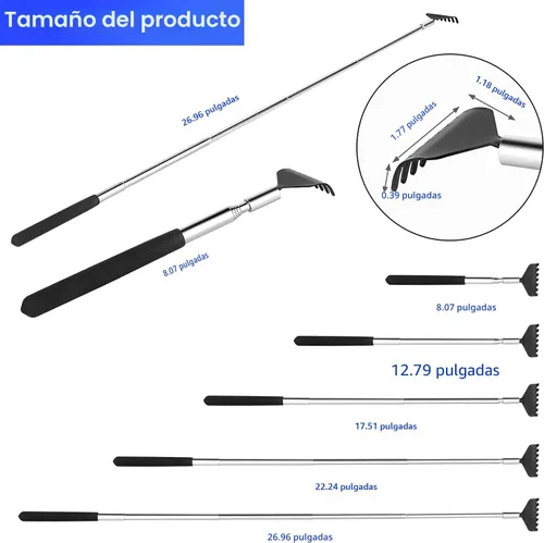 Vista 4 de Kuvvfe Paquete de 2 rascadores de espalda extensibles portátiles, rascador de espalda telescópico de acero inoxidable con hermoso embalaje de regalo