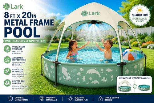 Vista 2 de Lark - Piscina infantil enmarcada de 8 x 20 pulgadas con toldo resistente a los rayos UV, rociador ajustable, enmarcada, cubierta de sombra, fácil
