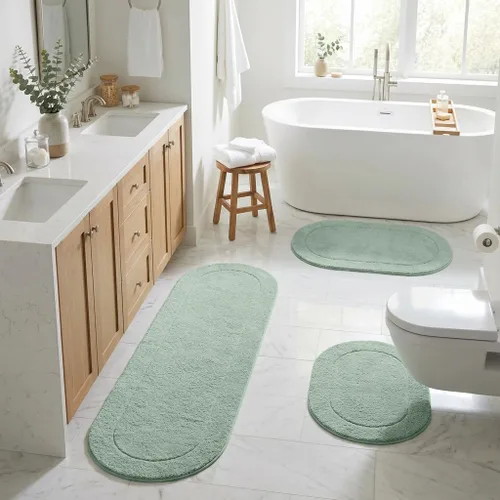 Vista 48 de Superior Cotton Washable Bath Rug, Non Slip Runner, 1 Piece Set, Black Absorbent Combed Cotton Bath Rug Runner or Rug Set, Bathroom Vanity or