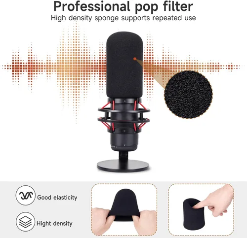 Vista 8 de HyperX QuadCast - Parabrisas con filtro Pop para micrófono, fundas de espuma compatibles con HyperX QuadCast S Mic Reduce los ruidos del micrófono