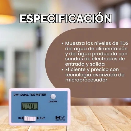 Vista 4 de HM Digital DM-1 Monitor de TDS dual en línea, rango 0-9990 ppm, precisión de lectura +/- 2%, azul y blanco