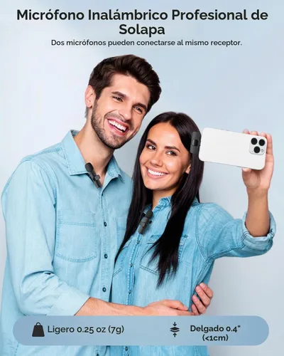 Vista 4 de Paquete de 2 micrófonos de solapa inalámbricos para iPhone, iPad y teléfono Android, micrófono de solapa Plug and Play, micrófono inalámbrico