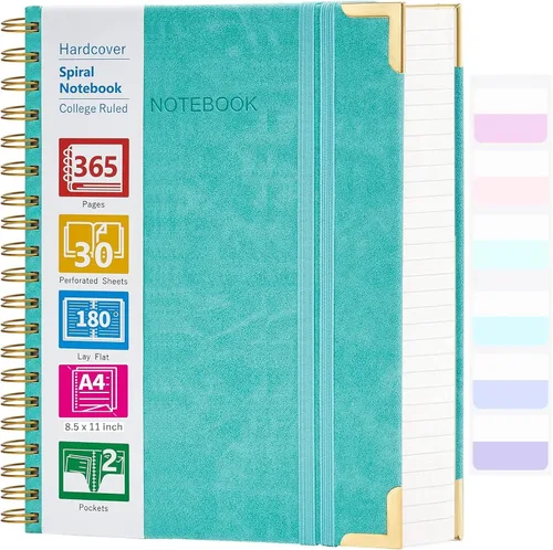 Vista 23 de Cuaderno en espiral, cuaderno de cuero de tapa dura de 365 páginas, diario de gran formato A5 para mujeres y hombres, cuadernos rayados