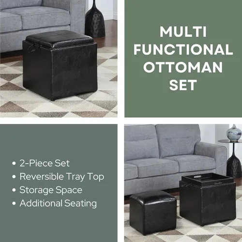 Vista 3 de Designs4Comfort Park Avenue - Otomana individual con taburete y bandeja reversible