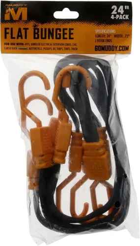 Vista 4 de Muddy 1" Width Rugged Durable Reliable Weather-Resistant Versatile Ourdoor Flat Bungee Cord with J Hooks for Secure Loading & Transportation, 4 Pack