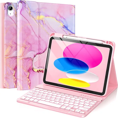 Vista 9 de FUWANG - Funda para iPad A16 de 11ª/10ª generación con teclado, color mármol negro