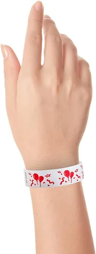 Vista 3 de 500 pulseras Tyvek con globos de Wristco para eventos, cómodas pulseras de papel resistentes a desgarros, pulseras de identificación
