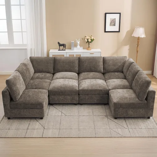 Vista 17 de 63" sofá seccional modular de Loveseat con otomana movible para sala de Beige