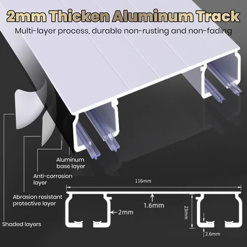 Vista 3 de Riel Doble Silencioso para Cortinas Montado en Techo, Rieles Divisores de Habitación de Aluminio de Alta Resistencia para Champán