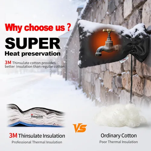 Vista 2 de Cubierta de Grifo al Aire Libre Ampliada para Protección contra Congelación en Invierno, Thinsulate de 3M, 10”H x 6.3”W Fundas para Aspersores