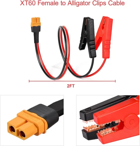 Vista 6 de ELFCULB XT60 a clips de cocodrilo, conector hembra XT60 de 12 AWG XT60, cable de desconexión rápida compatible con batería RC, estación de energía