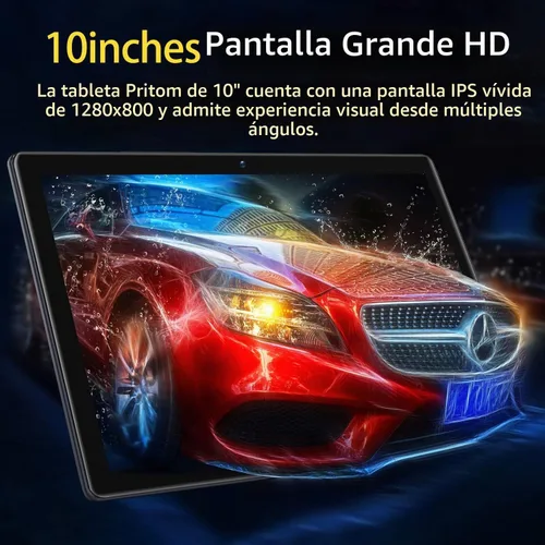 Vista 4 de PRITOM Tablet Android de 10 pulgadas, M10, tableta Android de 64 GB, pantalla táctil IPS HD de 10.1 pulgadas, GPS, FM, procesador de cuatro núcleos