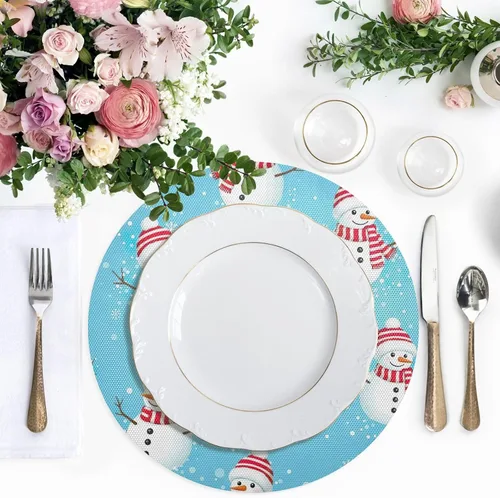 Vista 5 de Playful Snowmen Blue Table Placemat, Washable Place Mat Heat Resistant for Kitchen one sizex1