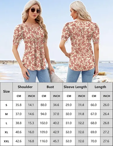 Vista 5 de LOMON Blusa de manga larga y corta para mujer, plisada, cuello redondo, estilo casual, holgada, para otoño