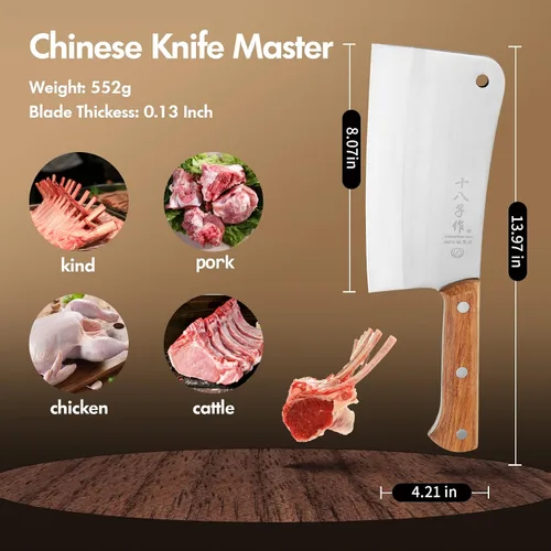 Vista 7 de SHI BA ZI ZUO Cuchilla de Carnicero Pesada de Alta Resistencia para Picar Huesos, Cuchillo de Cocina Resistente