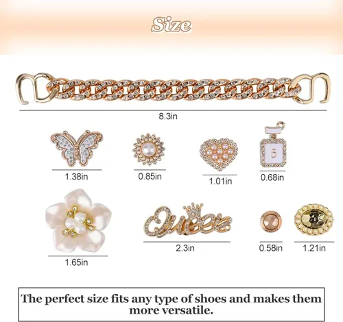 Vista 5 de Abalorios brillantes para zapatos de oro femenino, accesorios de zapatos de cadena brillante para mujeres, zuecos de flores, joyas, joyas