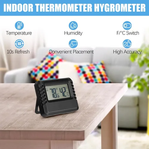 Vista 4 de Medidor digital de temperatura y humedad, medidor de habitación, mini termómetro higrómetro con sensor de humedad de temperatura precisa