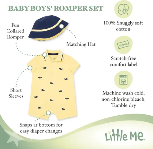 Vista 8 de Little Me Conjunto de mameluco y sombrero de 2 piezas para bebés niños