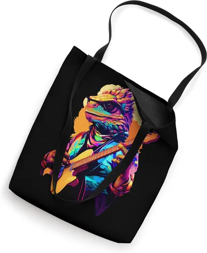 Vista 2 de Cool animal lovers synthwave art bearded dragon guitarist Tote Bag