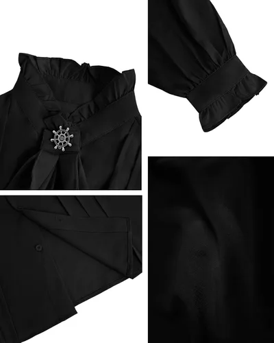 Vista 4 de Runcati Camisas medievales de pirata para hombre, con volantes, steampunk, victoriano, cosplay, disfraz gótico renacentista, camisa vikinga