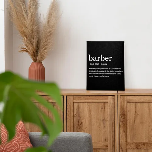 Vista 4 de PHAMTE Arte de pared de definición de peluquería, decoración de peluquería moderna, impresión de citas de barbería enmarcadas, pintura en lienzo