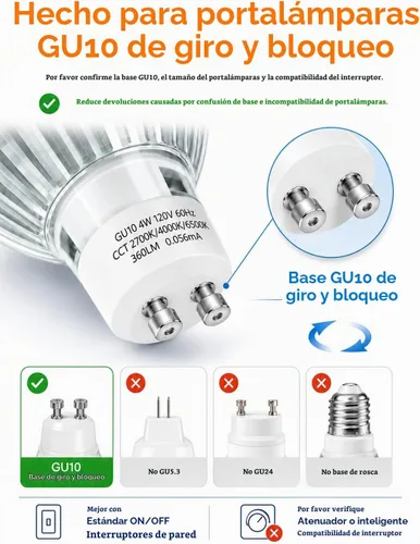 Vista 3 de SerBion Paquete de 6 bombillas LED GU10 que cambian de color, bombillas de 4 W para iluminación empotrada, iluminación de pista, luces de acento