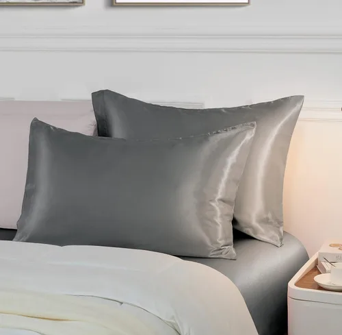 Vista 20 de Vonty 2 fundas de almohada de satén estándar – Fundas de almohada de 20 x 26 pulgadas, fundas de almohada negras para proteger la piel y el cabello