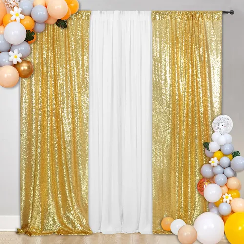 Vista 9 de SquarePie - Cortina de lentejuelas 2 pies x 8 pies, azul bebé, 2 piezas, decoración brillante para bodas y fiestas