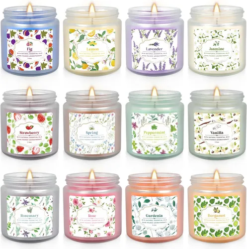 Vista 6 de YOROXRG Juego de 12 velas perfumadas de cera de soja, velas de lata de viaje para el hogar, 3.05 onzas para mamá para Navidad, cumpleaños, Acción