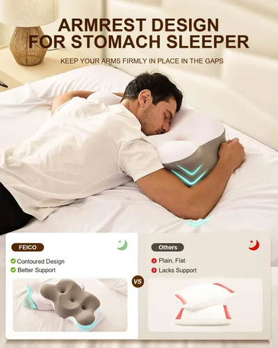 Vista 5 de Almohada cervical para el cuello, almohada de espuma viscoelástica para aliviar el dolor de cuello, almohada ergonómica de enfriamiento de contorno