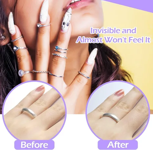 Vista 6 de 100 piezas de ajuste de tamaño de anillo para anillos sueltos con herramienta de medición de tamaño de anillo, protectores de anillo invisibles