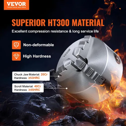 Vista 2 de VEVOR Mandril de torno de 3 mordazas, mandril de torno autocentrante de 6'', rango de sujeción de 0.14-6.3 pulgadas/3.5-160 mm con tornillos