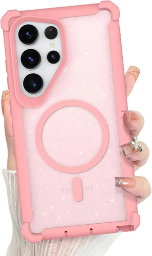 Vista 326 de Bonoma - Funda compatible con Samsung Galaxy S21 Plus, diseño de corazón con purpurina, color rosa Support for MagSafe, Plating Magnetic Case TPU