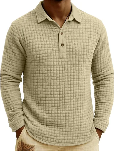 Vista 28 de Polo de punto para hombre, manga larga, ligero, informal, con cuello