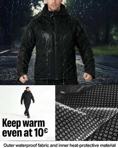 Vista 4 de Chaqueta de esquí de nieve para hombre, chaqueta cálida táctica de camuflaje, impermeable, con capucha, resistente al viento, parka de invierno