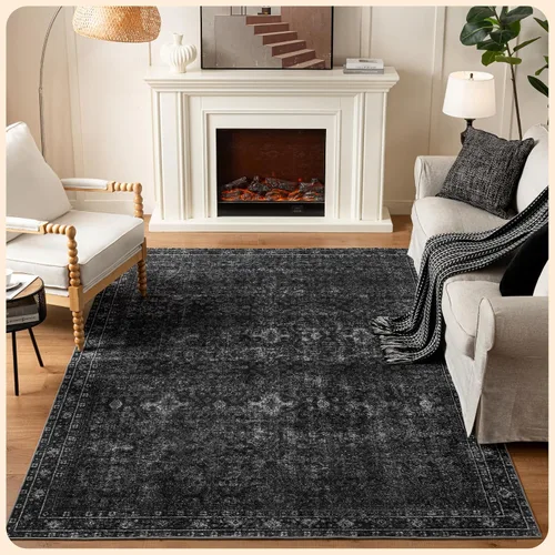 Vista 198 de Istana Alfombra larga antideslizante de 2.5 x 8 para el hogar, para pasillo y cocina, lavable, sedosa y suave al tacto, elegante, color azul y marfil