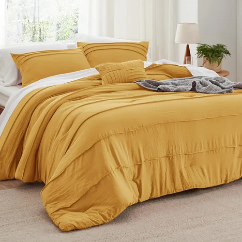 Vista 8 de Bedsure - Juego de edredón individual de 3 piezas, beige bohemio, plisado
