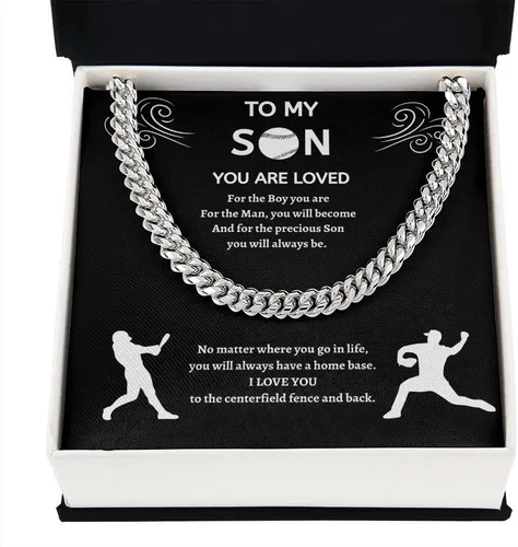 Vista 3 de Akido- Regalo de béisbol para hijo, regalo de cadena de eslabones cubanos para hijo de béisbol, para hijo de papá o mamá, regalo de béisbol