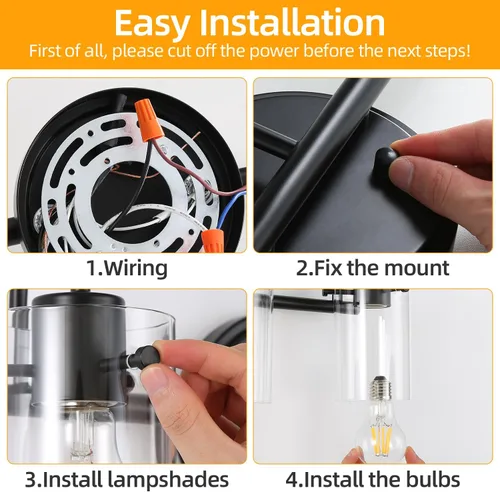 Vista 8 de 3 luces de tocador, lámparas de pared de baño negro mate sobre el espejo, aplique de pared moderno con pantalla de vidrio transparente, lámpara
