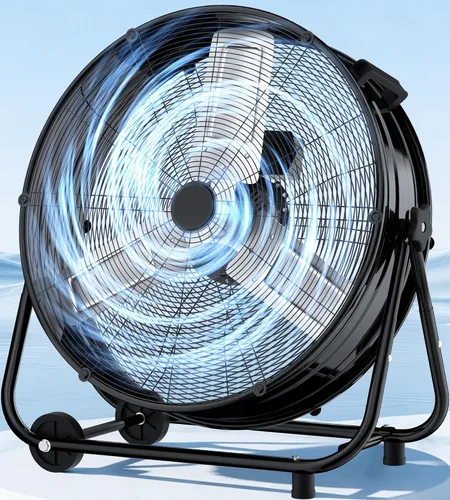 Vista 10 de Landeagle Ventilador de piso industrial de alta velocidad de 24 pulgadas con construcción de metal, ventilador de tambor resistente de 8800 CFM