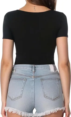 Vista 3 de MANGOPOP Body básico elástico de manga corta con cuello redondo para mujer