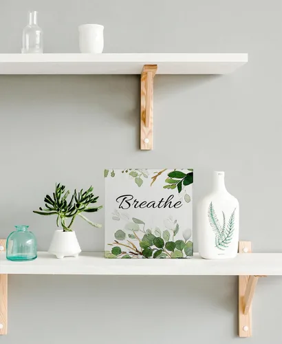 Vista 3 de kunlisa Breathe - Decoración de pared de baño para estantes, hojas de eucalipto botánico, decoración de escritorio, hojas de eucalipto rústicas