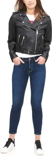 Vista 3 de Levis - Chaqueta de motociclista de piel con cinturón para mujer tallas estándar y extragrandes
